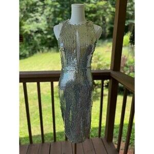 NWT Gianni Bini Alexis Silver Sequin Cocktail Dress XS MSRP $149